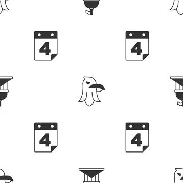 Set White House, Eagle and Calendar with date July 4 on seamless pattern. V.. Stock Illustration