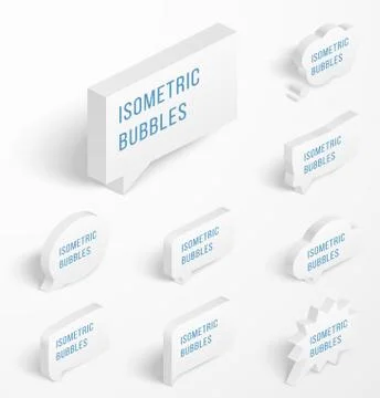 Set of white isometric bubbles with drop shadow Stock Illustration