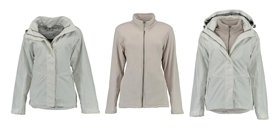 Set. White jacket plus beige lining. Clothes transformer. Stock Photos