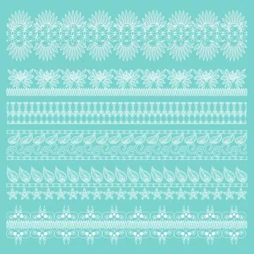 Set of white lace borders isolated Stock Illustration