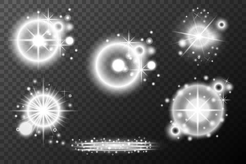 Set of white light lens effects on background. Vector sunlight Stock Illustration