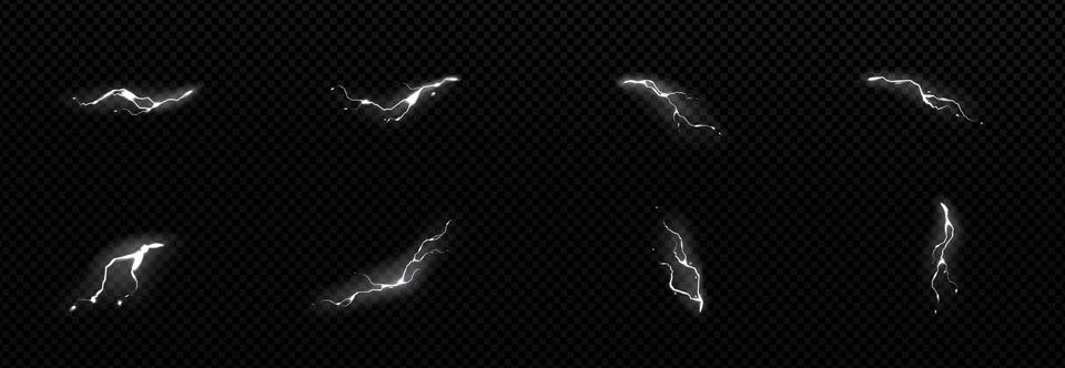 Set of white lightning effects on transparent Stock Illustration