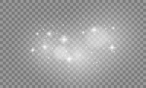 Set of white lights effects isolated on transparent background. Sun flash with Stock Illustration