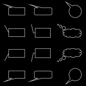Set of White Line Speech Bubbles and Thought Callouts Stock Illustration