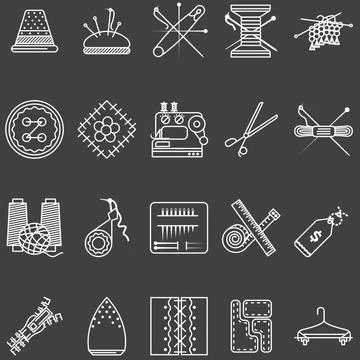 Set of white line vector icons for sewing White flat line icons vector col... Stock Photos