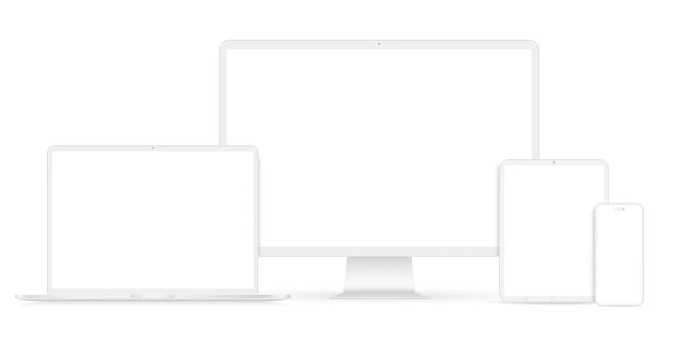 Set white mockup technology devices with white empty display 스톡 일러스트