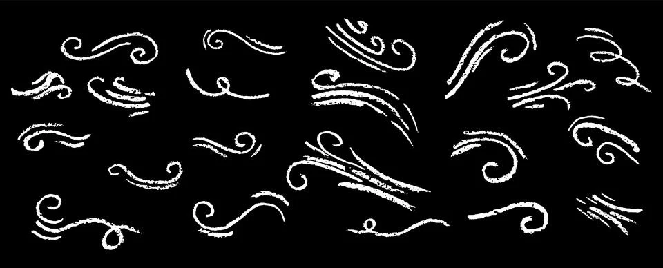 Set of white motion lines. Collection of modern abstract wind symbols. Hand Stock Illustration
