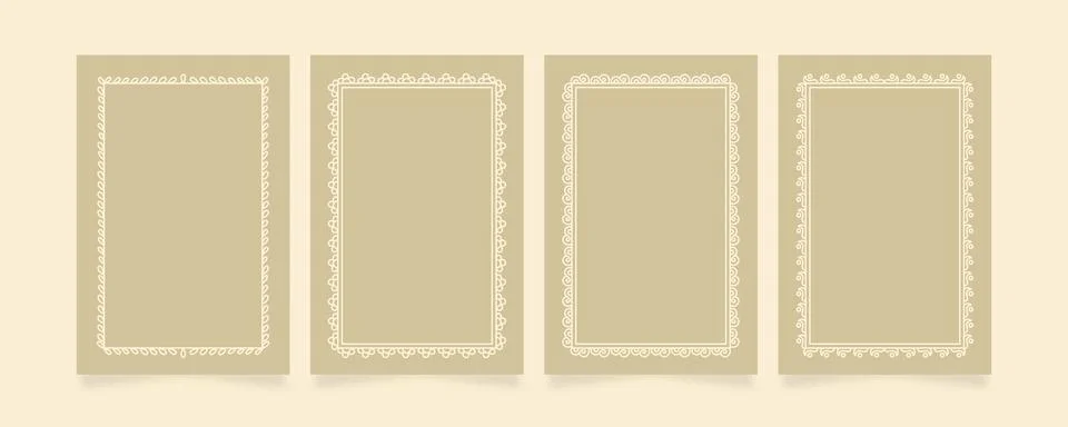 Set of white ornate decorative frames on tan background. Elegant vintage bo.. 스톡 일러스트