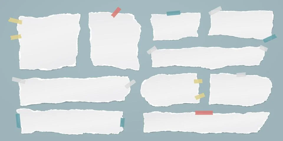 Set of white paper strips. notebook sheet with colorful adhesive type and soft Stock Illustration