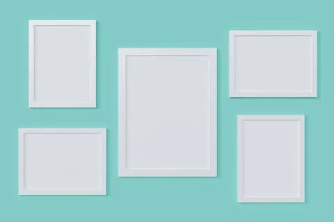 Set of white picture frames on downy green background 스톡 일러스트