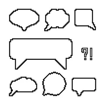 Set of white pixel outline speech bubbles Stock Illustration