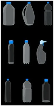 Set white plastic bottles on black background Stock Illustration