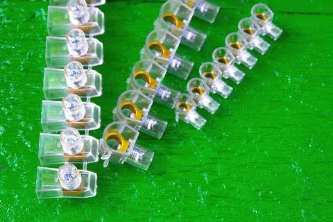 Set of white plastic electrical terminal block Stock Photos