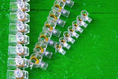 Set of white plastic electrical terminal block Stock Photos
