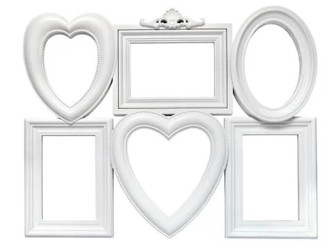 Set of white plastic welded frames for photos Stock Photos