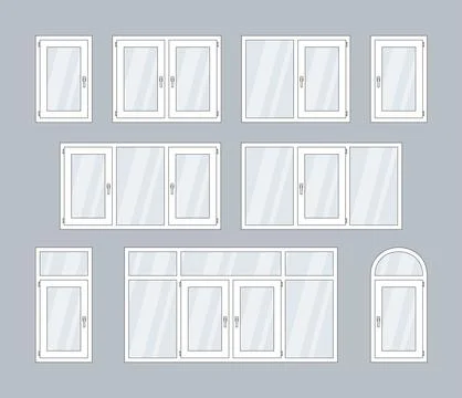 Set of white plastic windows Stock Illustration