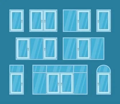 Set of white plastic windows Stock Illustration