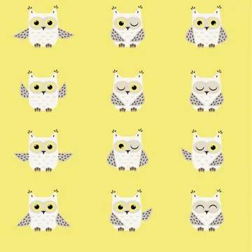 Set of white polar owls Stock Illustration