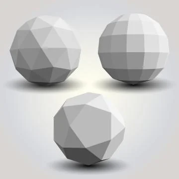 Set of white polygonal spheres Stock Illustration
