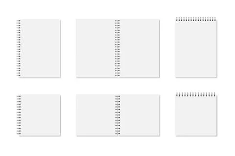 Set of white realistic notebook opened and closed with soft shadows 스톡 일러스트