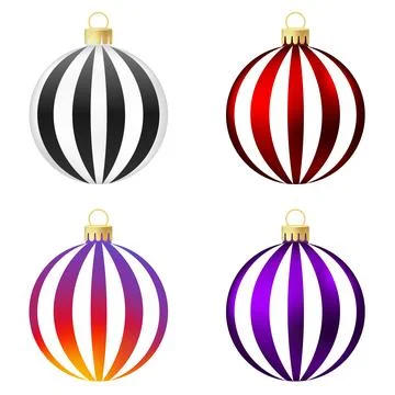 Set of white, red, rainbow and purple Christmas tree toy or ball Stock Illustration