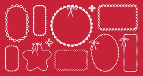 Set of white ribbon frames in vintage coquette style. Trendy decoration elements Stock Illustration
