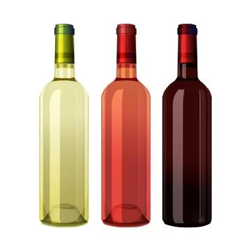 Set of white, rose, and red wine bottles Stock Illustration