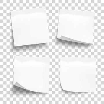 Set of white sheets of note paper isolated on transparent background. Stock Illustration