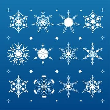 Set white snowflake on a blue background. Decor for Christmas and New Year de Stock Illustration