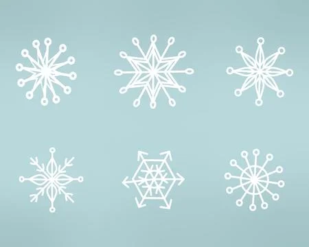 Set of white snowflakes on blue background Stock Illustration