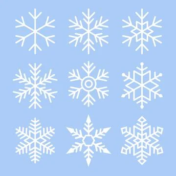 Set white snowflakes on blue background. Winter Icons. Stock Illustration