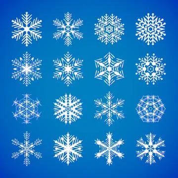 Set of white snowflakes on blue Stock Illustration