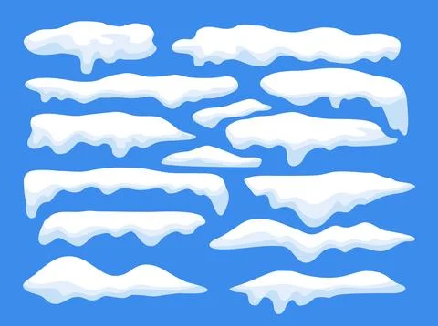 Set of white snowy cape set collection on blue background, snowdrifts set, .. Stock Illustration