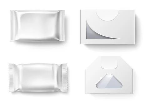 Set white soap packaging. Blank empty and packet. Box for cosmetic and wet Stock Illustration