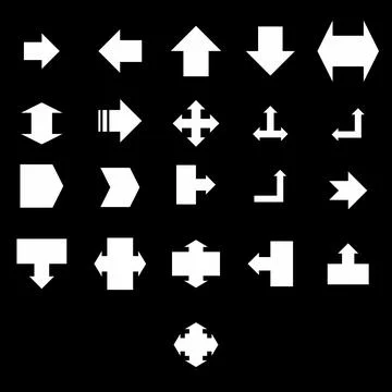 Set of White Solid Arrow Icons and Directional Symbols Stock Illustration