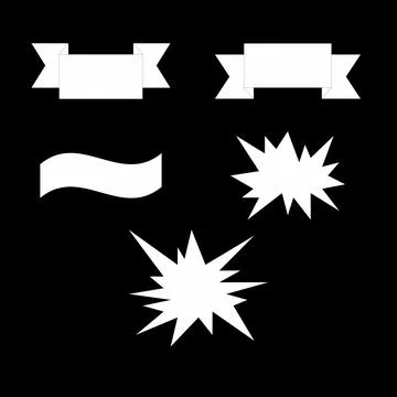 Set of White Solid Banner Ribbons and Starburst Callouts Stock Illustration