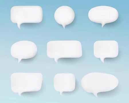 Set of white speech bubbles with 3D effect Illustrazione stock