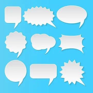 Set of white speech bubbles on a blue background. Vector illustration. Stock Illustration