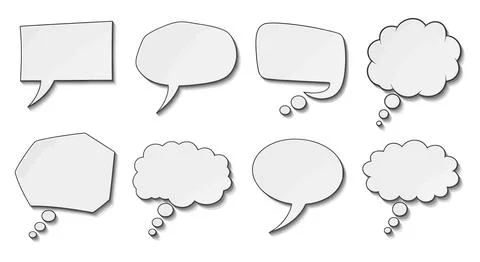 A set of white speech bubbles in different shapes and sizes Stock Illustration