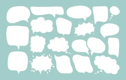 Set white speech bubbles isolated on blue background. doodle talk balloons Illustrazione stock