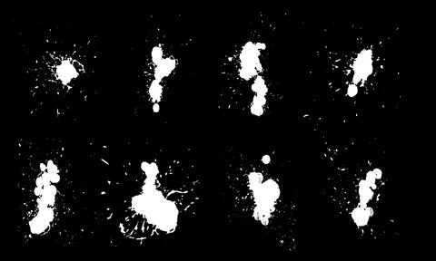 Set of white splatter brushes with drops Stock Illustration