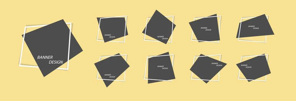 Set of white square background frames with an intersection of black space Stock Illustration