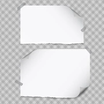 Set of white torn notebook paper with curled corners for text or advertising Stock Illustration