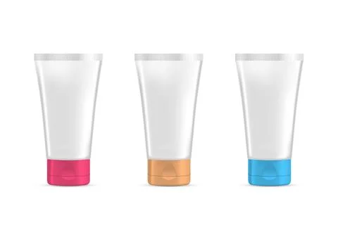 Set of white tubes with color caps. Realistic mockup. Stock Illustration