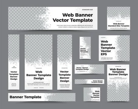 Set of white vector web banner templates with photo space and grunge elements Stock Illustration