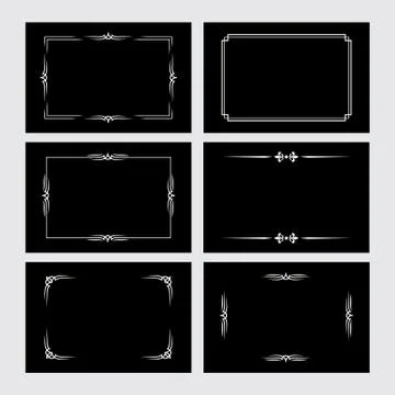 Set of white vintage borders in silent film style isolated on black background Stock Illustration