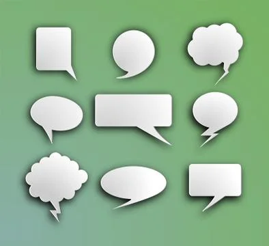 Set of white volumetric speech bubbles for chats, messages and comics Stock-Illustration