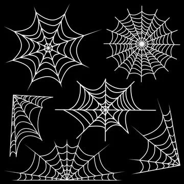 Set of white web spider cobweb Stock Illustration