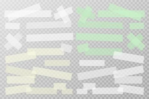 Set of white, yellow, green different size adhesive, sticky, masking, duct tape Stock Illustration