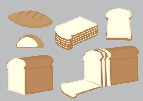 Set of whole bread and wheat bread isolated on a grey background. Vector illu Stock Illustration